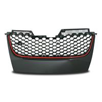 K�hlergrill JOM - Golf 5, im -GTI-Look-, mit Wabengitter, in schwarz und roter Umrandung, ohne Emblem