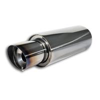 PowerFlow Edelstahl Schalld�mpfer, runder K�rper, Silencer wechselbar, 140 x 350, 529mm, Einla� 61mm