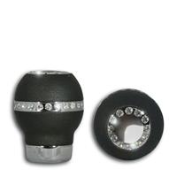 Pommeau, universel, cuir, avec cristaux, noir/chrome