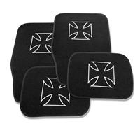 Fu�matten mit Iron Cross Motiv, schwarzes Velour bestickt, 4-teilig