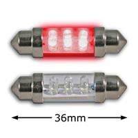 LED festoon bulbs, red , 6 LED/1.8 mm, 36 mm, 0.48 W, DC12V (2 pc)