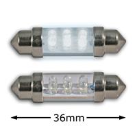 LED festoon bulbs, alb, 6 LED/1.8mm, 36mm, 0.48 W, DC12 V (2pc.)