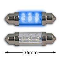LED festoon bulbs, blue, 6 LED/1.8mm, 36mm, 0.48 W, DC12 V (2pc.)