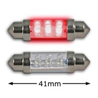 LED festoon bulbs, red, 6 LED/1.8mm, 41 mm, 0.48 W, DC12 V (2pc.)