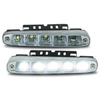 Daytime running light, universel, E-marked, RL87, 12V, 5 power LED, sloped, clear/chrome