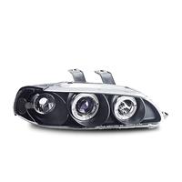 Scheinwerfer, AE-Design, Honda Civic Bj. 92-95, Xenon-Optik-Linse, 2 Standlichtringe, inkl. Blinker, Klarglas - 2D/3D schwarz / blau