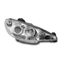 Scheinwerfer, AE-Design, Peugeot 206 Bj. 98-01, Xenon-Optik-Linse, 2 Standlichtringe, inkl. Blinker, Vorbereitung f�r elek. LWR, Klarglas / chrom