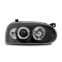 Scheinwerfer, AE-Design, VW Golf 3, Xenon-Optik-Linse, 2 Standlichtringe, mit LWR, ohne Blinkleuchten, Klarglas / schwarz