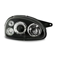 Scheinwerfer, AE-Design, Opel Corsa B, Bj. 94-00, Xenon-Optik-Linse, 1 Standlichtring, inkl. Blinker, Vorbereitung f�r elek. LWR, Klarglas / schwarz