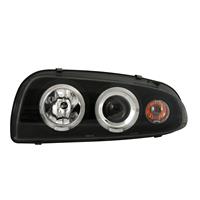 Headlights, AE design, Ford Fiesta MK4 96-98, xenon-look lense, 2 position-light rings, built-in indicator, clear/black