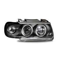 Scheinwerfer, AE-Design, VW Polo Bj. 10/94 - 09/99, Xenon-Optik-Linse, 2 Standlichtringe, inkl. Blinker, Klarglas / schwarz