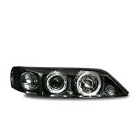 Headlights, AE design, Opel Vectra 96-98, xenon-look lense, 2 position-light rings, built-in indicator, levelling control, clear/black