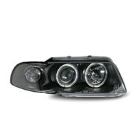 Headlights, AE design, Audi A4 95-98, xenon-look lense, 2 position-light rings, built-in indicator, levelling control, clear/black