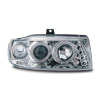 Scheinwerfer, AE-Design, Seat Ibiza Bj. 95-99, Xenon-Optik-Linse, 2 Standlichtringe, Zusatzbeleuchtung: 5 LED, inkl. Blinker, Klarglas / chrom