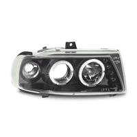 Scheinwerfer, AE-Design, Seat Ibiza Bj. 95-99, Xenon-Optik-Linse, 2 Standlichtringe, Zusatzbeleuchtung: 5 LED, inkl. Blinker, Klarglas / schwarz