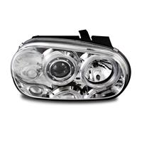 Scheinwerfer, AE-Design, VW Golf 4, Xenon-Optik-Linse, 2 Standlichtringe, inkl. Blinker, Vorbereitung f�r elek. LWR, ohne Nebelscheinwerfer, Klarglas / chrom