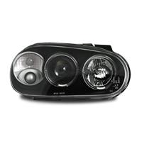 Scheinwerfer, AE-Design, VW Golf 4, Xenon-Optik-Linse, 2 Standlichtringe, inkl. Blinker, Vorbereitung f�r elek. LWR, ohne Nebelscheinwerfer, Klarglas / schwarz