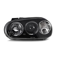 Scheinwerfer, AE-Design, VW Golf 4, Xenon-Optik-Linse, 2 Standlichtringe, inkl. Blinker, Vorbereitung f�r elek. LWR, mit Nebelscheinwerfer, Klarglas / schwarz