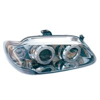 Headlights, AE design, Renault Megane 96-00, xenon-look lense, 2 position-light rings, built-in indicator, levelling control, clear/chrome
