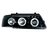 Headlight set, AE design, VW Passat (3B) 97-00, 2 position light rings, xenon-look lense, built-in indicators, clear/black
