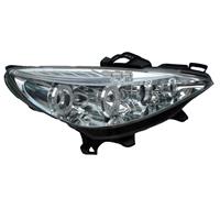 Scheinwerfer, AE-Design, Peugeot 207 Bj. 06-, Xenon-Optik-Linse, 2 Standlichtringe, Zusatzbeleuchtung: Standlichtleiste + 3 LED, LWR inkl. Motor, Klarglas / chrom
