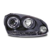 Scheinwerfer, AE-Design, VW Golf 5 Bj. 03- (nicht GTI), Xenon-Optik-Linse, 2 Standlichtringe, inkl. Blinker, Motor f�r elek. LWR, Klarglas / schwarz
