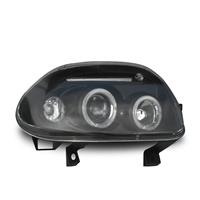 Phares avant, design AE, Renault Clio B 98-01, aspect x�non, 2 veilleuses circulaires et 1 bande veilleuse, avec clignotants et r�glage �lectrique de port�e lumineuse, verre lisse, fond noir