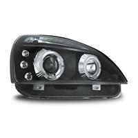 Phares avant, design AE, Renault Clio 06.01- 09.05, Phares avant, design AE, Renault Clio 06.01-09.05, aspect x�non, 2 veilleuses circulaires, r�glage �lectrique, feux de positions additionnels: 3 LED et 1 bande, face lisse/fond noir