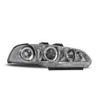 Phares avant, design AE, Honda Civic 92-95, aspect x�non, 2 veilleuses circualires, clignotant int�gr�, face lisse/fond chrome/bleu