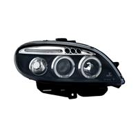 Headlights, AE design, Citroen Saxo 01-03, xenon-look lense, 2 position-light rings, additional position light, built-in indicator, levelling control, clear/black