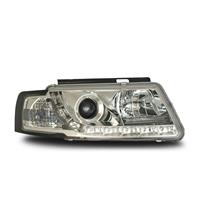 Phares avant VW Passat (3B) 97-00, design feux diurnes, aspect x�non, avec clignotants et correcteur de port�e lumineuse, verre lisse/fond chrome
