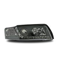 Headlights, DRL design, Audi A4 01-04, xenon-look lense, built-in indicator, levelling control, clear/black