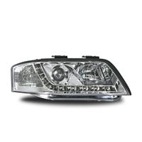 Phares avant, Audi A6 97-00, design feux diurnes, aspect x�non, avec clignotants et correcteur de port�e lumineuse, verre lisse/fond chrome