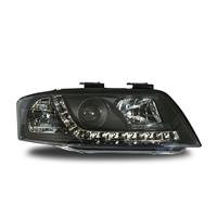 Scheinwerfer, Tagfahrlicht Design, Audi A6 Bj. 97-00, Xenon-Optik-Linse, inkl. Blinker, mit LWR, Klarglas / schwarz