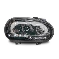 Scheinwerfer, Tagfahrlicht Design, Golf 4 Bj. 97-03, Xenon-Optik-Linse, inkl. Blinker, Vorbereitung f�r elek. LWR, ohne Nebelscheinwerfer, Klarglas / schwarz