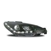 Phares avant Peugeot 206  98-02, design feux diurnes, aspect x�non, avec clignotants et correcteur de port�e lumineuse, verre lisse/fond noir