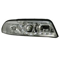1 Satz (links, rechts) Hauptscheinwerfer Audi A4 99-00, Tagfahrlicht Design,  Klarglas / Chrom, Projektorlinse, inkl. Blinker, mit LWR und Abblendlichtfunktion