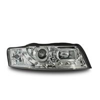 Phares avant, Audi A4 01-04, design feux diurnes, aspect x�non, avec clignotants et correcteur de port�e lumineuse, verre lisse/fond chrome