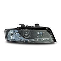 Phares avant, Audi A4 01-04, design feux diurnes, aspect x�non, clignotants et correteur de port�e lumineuse inclus, verre lisse/fond noir