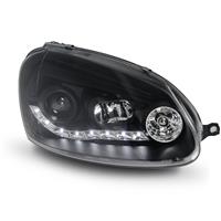 Scheinwerfer, Tagfahrlicht Design, VW Golf 5, Bj. 03-08, Xenon-Optik-Linse, inkl. Blinker, Klarglas / schwarz