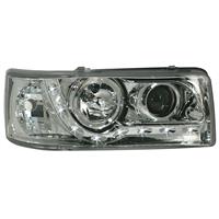 1 Satz (links, rechts) Scheinwerfersatz VW T4  90-96, Tagfahrtlicht Design,  Klarglas / Chrom, Projektor Linse, inklusive Blinker,  mit LWR