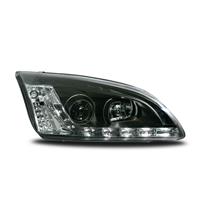 Scheinwerfer, Tagfahrlicht Design, Ford Focus Bj. 05-08, Xenon-Optik-Linse, inkl. Blinker, mit LWR,  Klarglas / schwarz