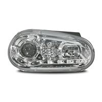 Scheinwerfer, Tagfahrlicht Design, VW Golf IV Bj. 97-03, Xenon-Optik-Linse, inkl. Blinker, elek. LWR, Klarglas / chrom