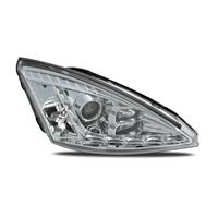 Scheinwerfer, Tagfahrlicht Design, Ford Focus Bj. 98-00, Xenon-Optik-Linse, Blinker in der Sto�stange (Fassung / Stecker vom orig. Blinker verwenden), mit LWR, Klarglas / chrom