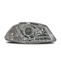 Scheinwerfer, Tagfahrlicht Design, Seat Ibiza Bj. 03-08, Xenon-Optik-Linse, inkl. Blinker, Vorbereitung f�r elek. LWR, Klarglas / chrom