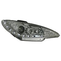 1 Satz (links, rechts) Hauptscheinwerfer Peugeot 206 (S16/CC) 98-02/03-, Tagfahrtlicht Design 3 Anschl�sse Klarglas / Chrom, Projektorlinse,  mit Abblendlichtfunktion, LWR, inklusive LED Blinkleuchten