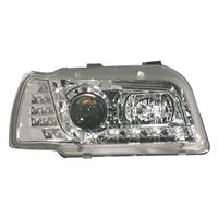 Phares avant Renault Clio 92-97, design feux diurnes, clignotants � LED, aspect x�non, verre lisse/fond chrome