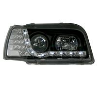 1 Satz (links, rechts)  Scheinwerfersatz Renault Clio 92-97, Tagfahrtlicht Design,  Klarglas/Schwarz, inklusive LED Blinker, Projektor Leuchte