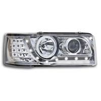 1 Satz (links, rechts) Scheinwerfersatz VW T4  90-96, Tagfahrtlicht Design,  Klarglas / Chrom, Projektionslinse, inklusive LED Blinker,  mit LWR