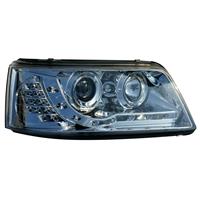 1 Satz (links, rechts) Scheinwerfersatz VW T5  03, Tagfahrlicht Design, Klarglas/Chrom, Projekt.,  inkls. LED Blinker,